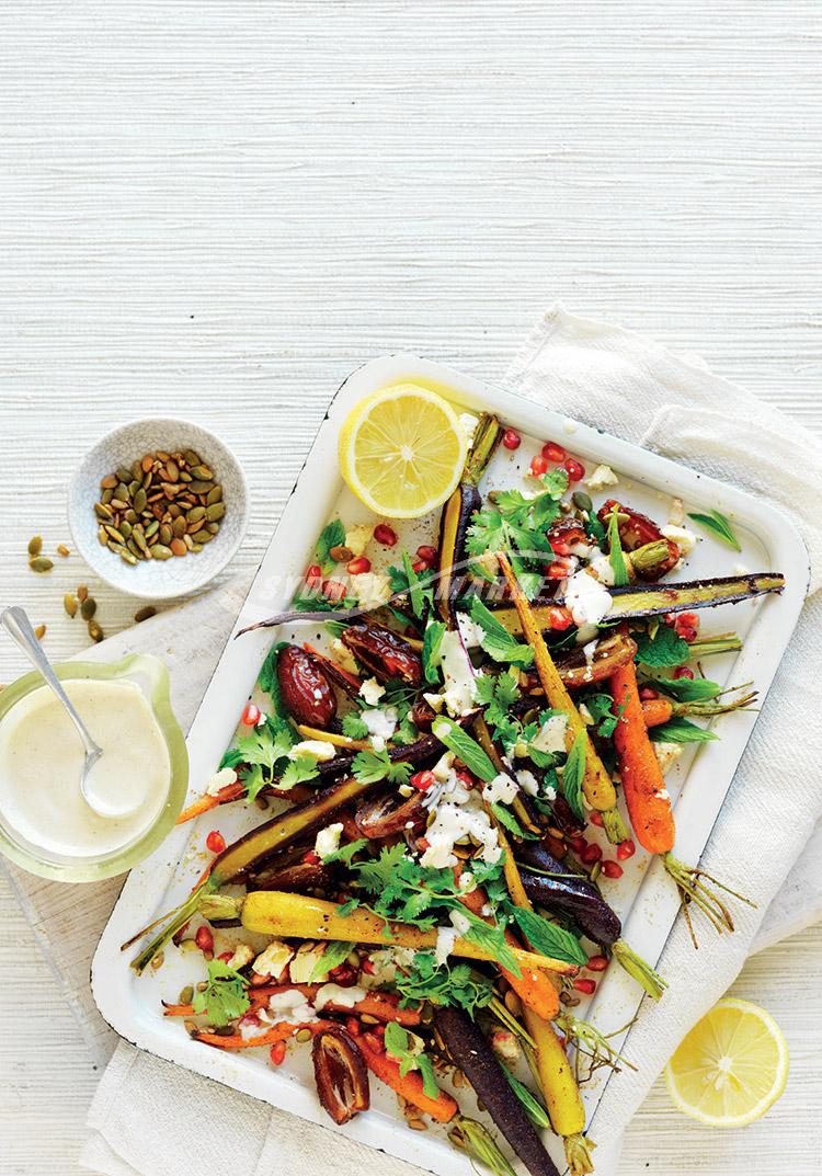 Roasted carrot, Medjool date & feta salad
