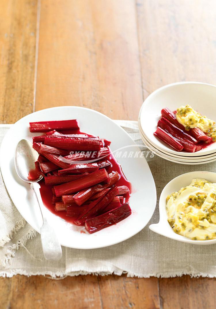 Roasted rhubarb with passionfruit mascarpone