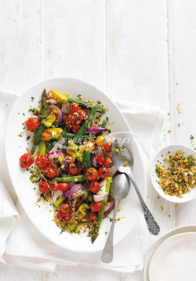 Roasted spring veggies with gremolata crumb