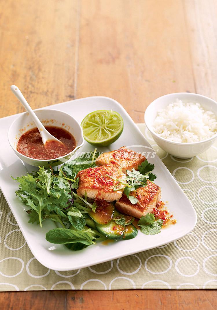 Salmon & cucumber salad with nam jim dressing