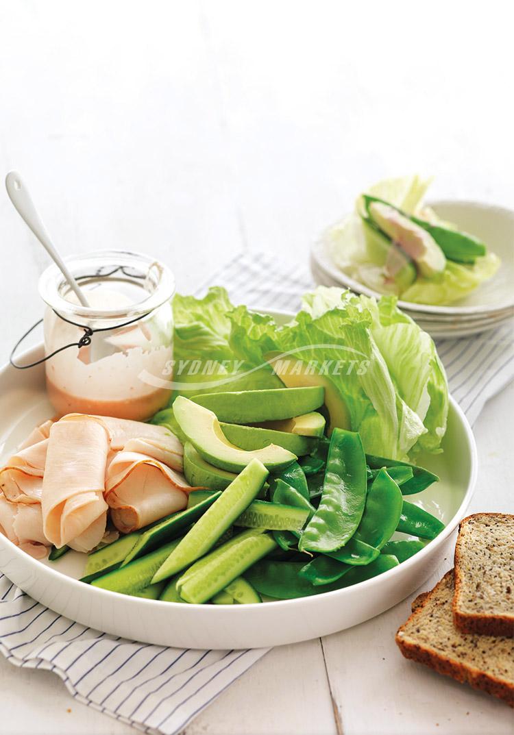 Snow pea, avocado & turkey salad