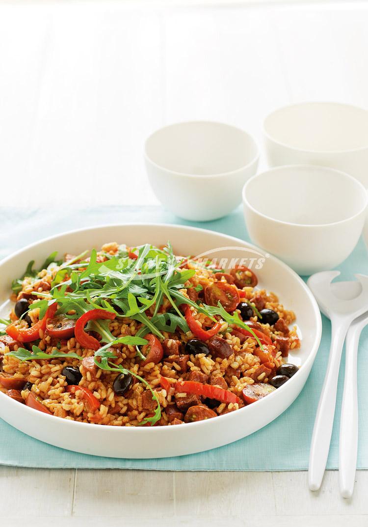 Spanish rice with rocket & cherry tomatoes 
