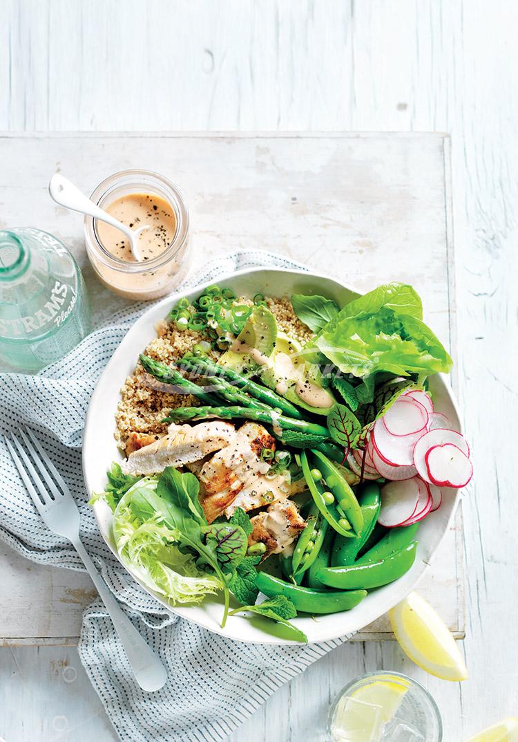 Spring greens & chicken couscous salad