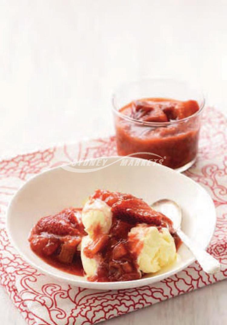 Stewed strawberries, rhubarb & ice-cream