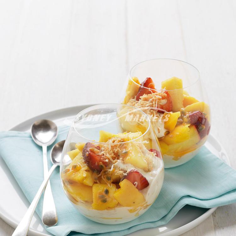 Tropical fruit salad with coconut yoghurt