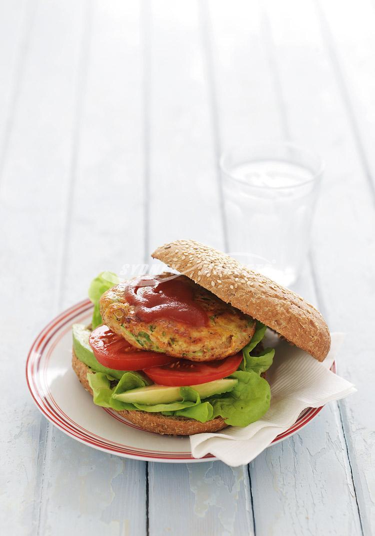 Vegetable chicken burger with salad