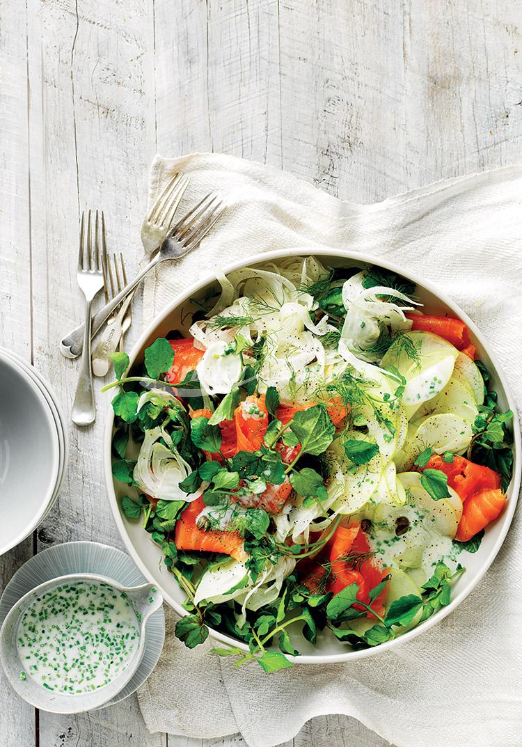 Watercress, green apple & smoked salmon salad