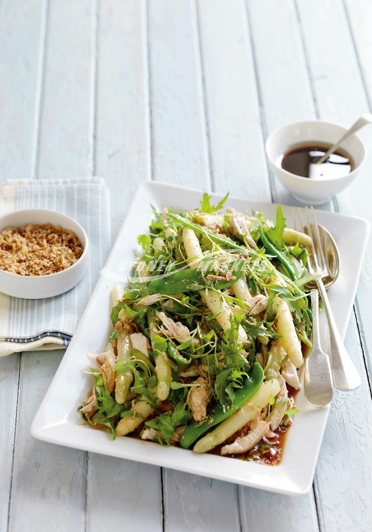 White asparagus & chicken salad with Japanese dressing