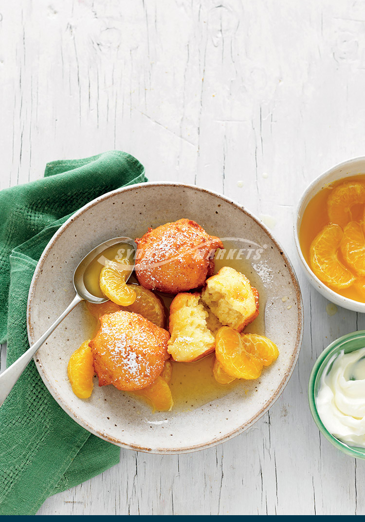 Mandarin & ricotta doughnuts with mandarin syrup - Sydney Markets